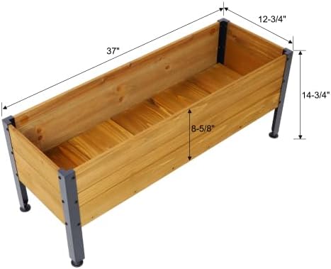 LuckyNote】Wood Rectangular Garden Planter Box Raised Bed Outdoor,Planters for Outdoor Plants,Elevated Herbs Vegetables Flowers Great Patio Deck Balcony,37x12.75x14.75 Inch,Fir Wood with Metal Legs