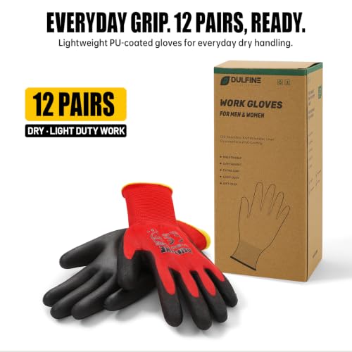 Safety Work Gloves for Men & Women 12 Pairs (Red / Medium)