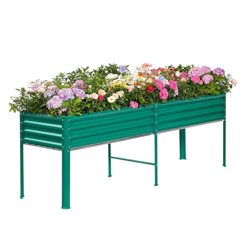 Galvanized Raised Garden Bed with Legs (Green / 96×24×32in)