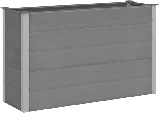Modern Grey Wood-Plastic Composite Raised Garden Bed 59.1x19.7x35.8 Inch, Durable Outdoor Planter Box with Aluminum Frame for Patio Balcony Gardening, UV Resistant Waterproof