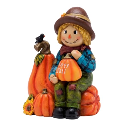 Fall Outdoor Decor Scarecrow Pumpkin Solar Statue 6.3" (Medium)