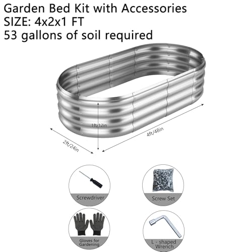 Galvanized Metal Planter Raised Garden Bed Kit for Gardening Outdoor (Silver / 4x2x1FT（2pcs）)