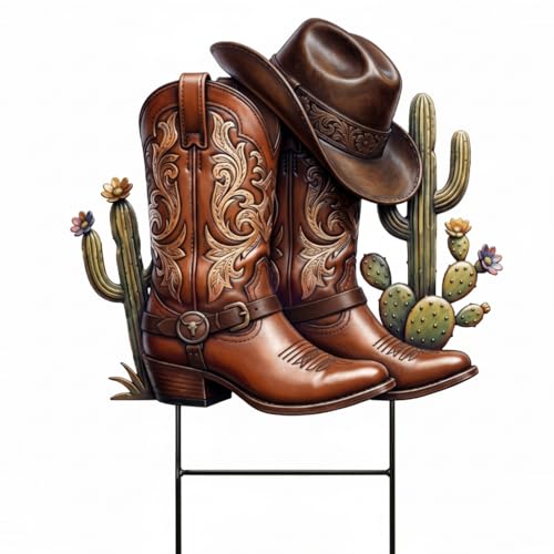 Western Cowboy Outdoor Decor Decorative Metal Garden Stakes 23 Inch (Cowboy)