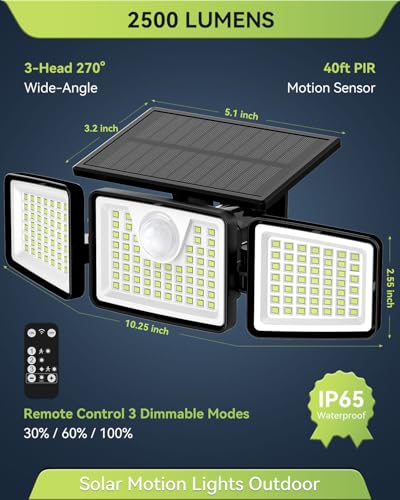 2500LM Solar Lights (3Head-Remote-1 Pcs)