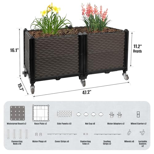 Raised Plant Box with Wheels 31.5"x15.7"x16.1" (L 32"xW 16"xH 16")