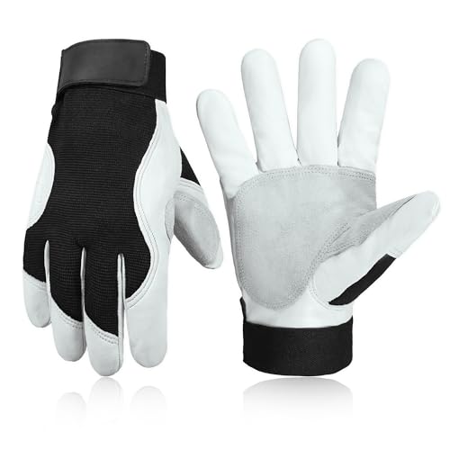 Work Gloves for Men & Women (White Black (1 Pair) / Medium)