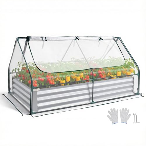 6x3x1FT Metal Raised Garden Bed with Greenhouse Cover (Silver / 6x3x1 FT)