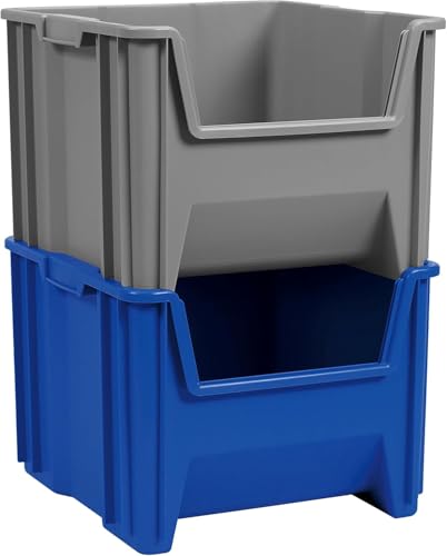 Stak-N-Store Stackable Storage Bins, 17.5"x16.5"x12.5", Blue 2Pk (Blue / 12 Gallons)