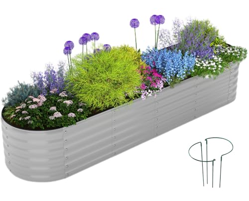 Galvanized Metal Planter Round Raised Garden Bed Kit for Gardening Outdoor Galvanized Planter Outdoor 1PC Gray 8X2X1FT (Gray / 8x2x1FT（1pcs）)