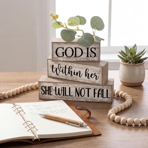 4 Pcs Wooden Blocks Christian Faith Signs for Women Home (Cow)