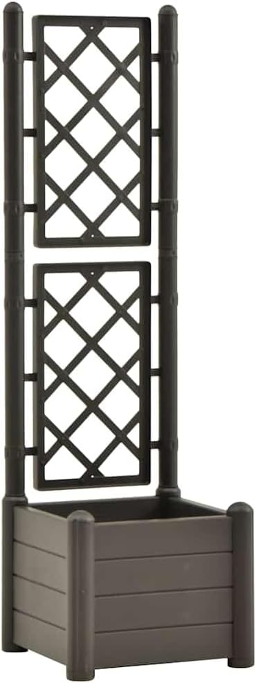 vidaXL Garden Raised Bed with Trellis, Raised Bed for Flowers and Plants, Planter with Drainage Hole, Outdoor and Indoor Use, Anthracite, 16.9"x16.9"x55.9", PP