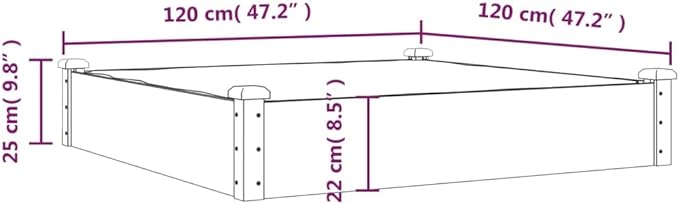 Grey Solid Fir Wood Raised Garden Bed, 47.2x47.2x9.8 Inch Square Planter Box for Outdoor Plants, Durable Garden Bed with Non-Woven Fabric Liner