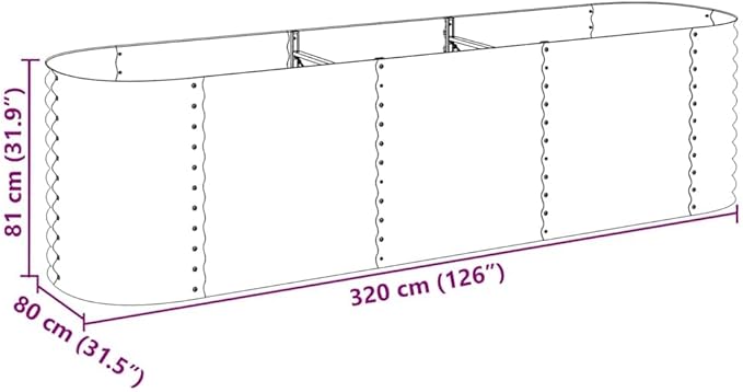 vidaXL Garden Raised Bed Galvanised Steel, Oval Garden Planter for Flowers and Planters, Bottomless Raised Flower Bed, Weather-Resistant, Grey, 126"x31.5"x31.9"
