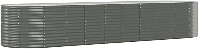 Large Oval Garden Raised Bed, Grey Powder-Coated Steel Outdoor Planter Box for Vegetables, Flowers, Herbs, 155.9x39.4x26.8 Inch