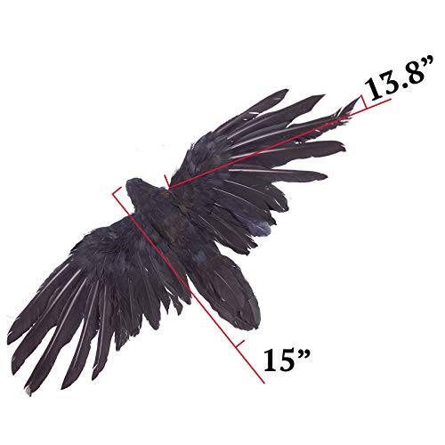 2 Pack Realistic Crows Lifesize Extra Large Handmade Black Feathered Crow for Halloween Decorations Birds (XL (15in+15in))