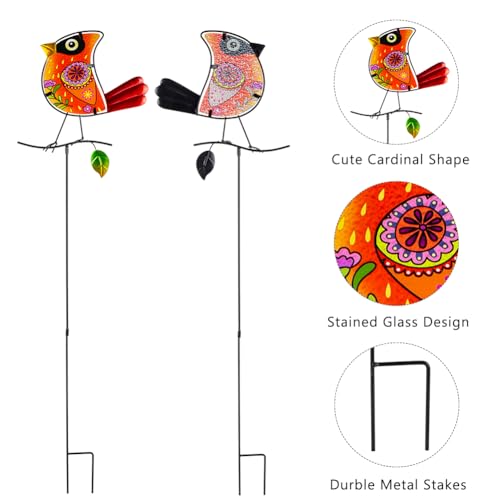 Set of 3 Cardinal Stained Glass Decorative Garden Stakes (Cardinal)