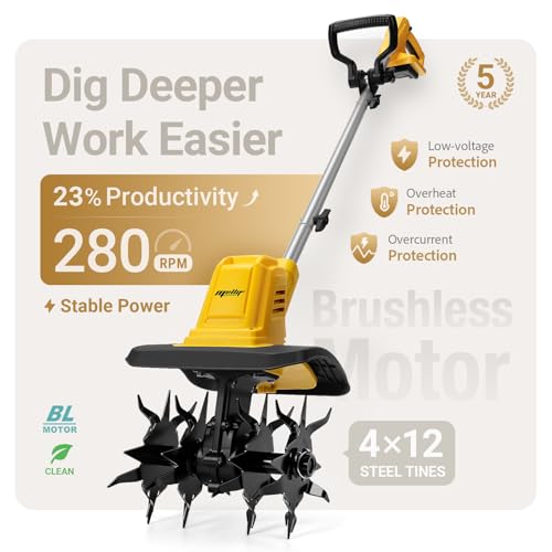 Battery Powered Garden Tiller Compatible with DeWalt 20V Battery (Yellow-No Battery)