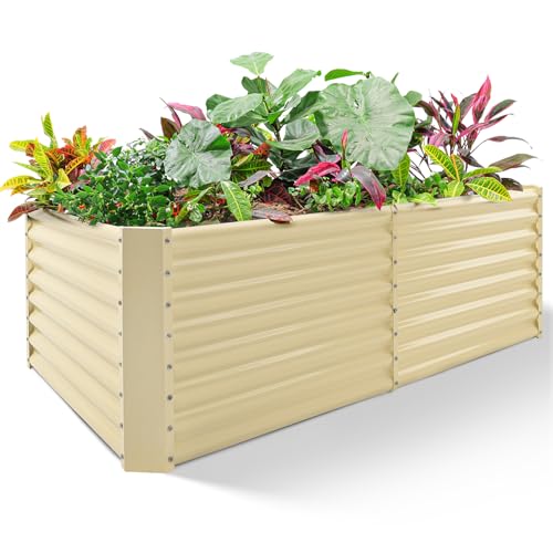 6x3x2ft Galvanized Raised Garden Bed (6×3×2ft（Rectangular） / Cream Yellow)