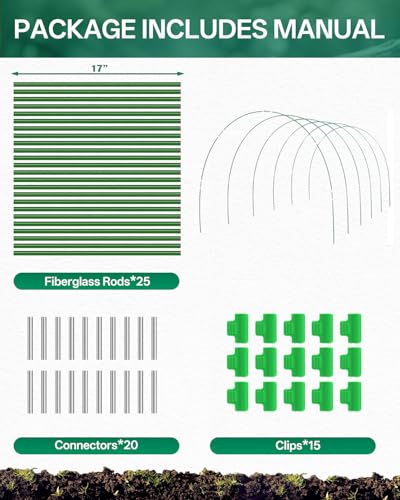 25 PCS Rust Free Garden Hoops for Raised Beds With Garden Netting Clips (25PCS)