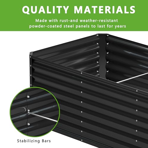 2PCS 8x4x1FT Galvanized Raised Garden Bed (8x4x1FT(2PCS) / Black)