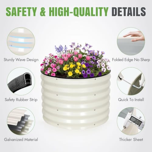3 Pcs Round Galvanized Raised Garden Beds (White / 2x2x1.4FT(3 Pcs))