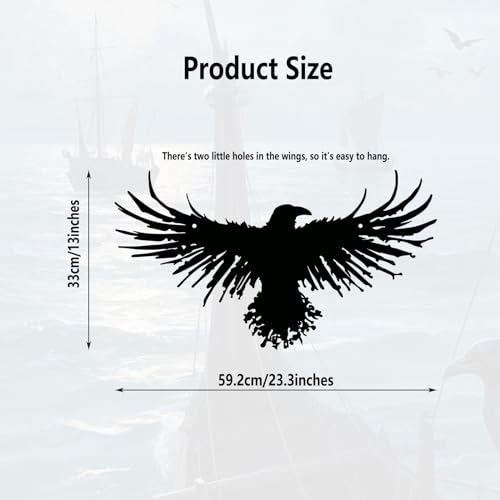 Metal Viking Raven Wall Art Norse Mythology Crow Wall Decor with Gothic Metal Wall Sculpture Suitable for Living Room Bedroom Indoor Outdoor Garden Home (23.3"L x 13"W)