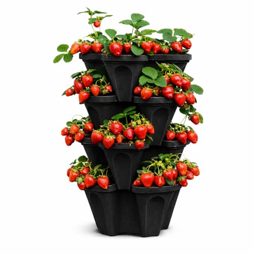 Vertical Garden Planter 4 Tier Stackable System 16 Plants (Midnight Black / Small)