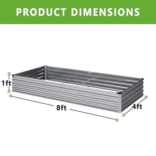 2PCS 8x4x1FT Galvanized Raised Garden Bed Kit (Silver / 8x4x1(2PCS))