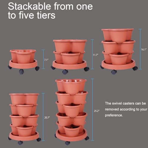 5 Tier Vertical Garden Tower Stackable Planter for Strawberries (Brown / 1 Pack)