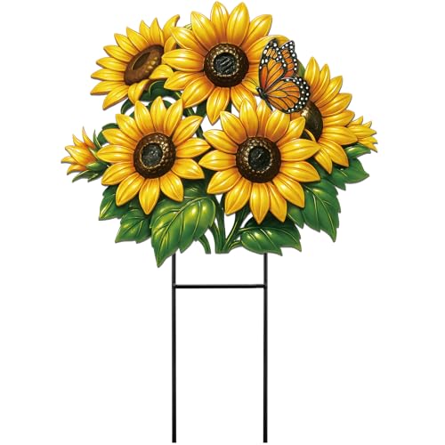 20 Inch Summer Sunflower Metal Outdoor Decor Garden Stake (Classic)