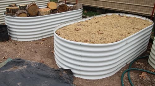 Anleolife 8x4x2ft Oval Deep Root Raised Garden Bed Kit (Antique White-oval Round / 96x48x24'' Tall)