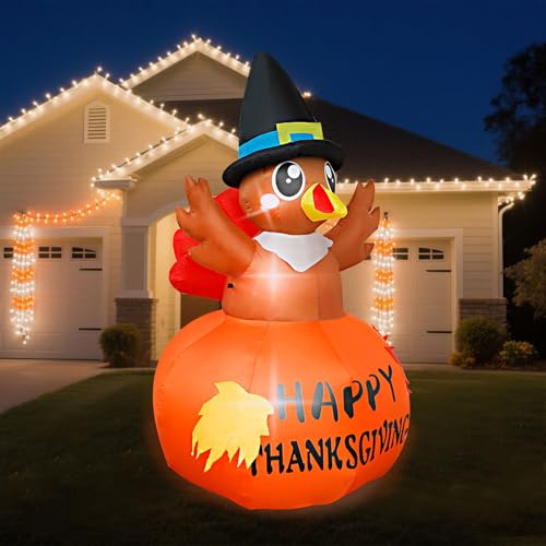 7 Ft Inflatable Thanksgiving Turkey Decoration with Pumpkin (7 Ft Turkey)