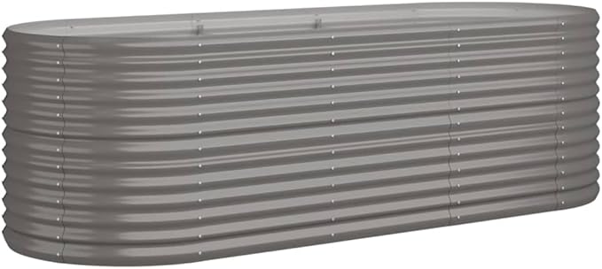Garden Raised Bed, Grey Powder-Coated Steel, Large 88.2x31.5x26.8 Inch Oval Planter for Outdoor Vegetables, Herbs, and Flowers