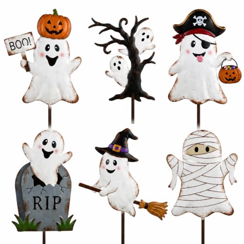 6 Pcs Halloween Ghost Garden Stakes Planter Stakes Outdoor Decor