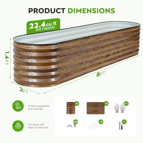 Galvanized Raised Garden Bed (Brown / 8x2x1.4ft(1pcs))