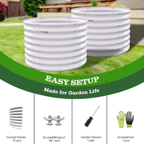 Anleolife 2 Pack 3ft x 24in Round Raised Garden Beds (Round White / 3×2ft Tall)