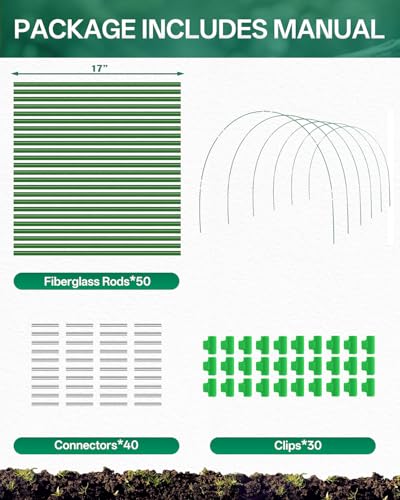 50 PCS Rust Free Garden Hoops for Raised Beds With Garden Netting Clips (50PCS)