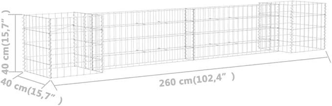 Galvanized Steel H-Shaped Gabion Planter Raised Bed,Outdoor Garden Galvanized Steel Wire Mesh Grid Stone Wall Flower Raised Bed for Vegetables Flowers Plants, 102.4"x15.7"x15.7"