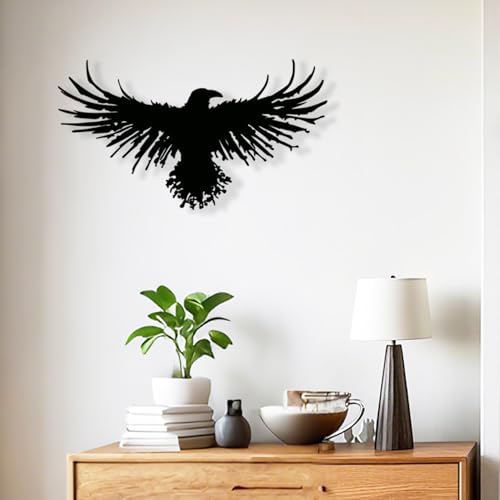 Metal Viking Raven Wall Art Norse Mythology Crow Wall Decor with Gothic Metal Wall Sculpture Suitable for Living Room Bedroom Indoor Outdoor Garden Home (23.3"L x 13"W)