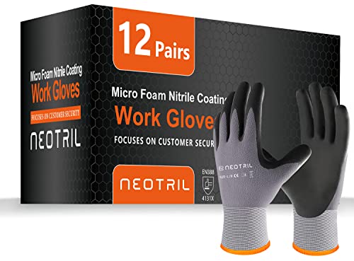 Safety Work Gloves MicroFoam Nitrile Coated (12 Pairs/ Grey)