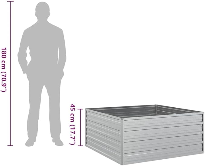 Garden Raised Bed Silver Galvanized Steel, 39.4x39.4x17.7 in Square Outdoor Planter for Vegetables, Flowers, Durable Metal Garden Beds