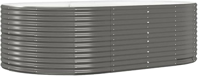 Large Oval Garden Raised Bed, Grey Powder-Coated Steel Planter Box for Outdoor Plants, Durable Raised Beds for Gardening, 83.5 x 55.1 x 26.8 Inch