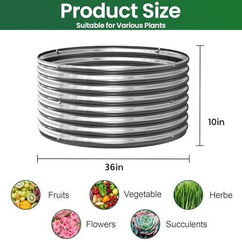 4 Pack 3x3ft Round Galvanized Raised Garden Bed Outdoor (3ftx3ftx10inch)
