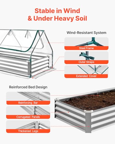6x3x1FT Metal Raised Garden Bed with Greenhouse Cover (Silver / 6x3x1 FT)