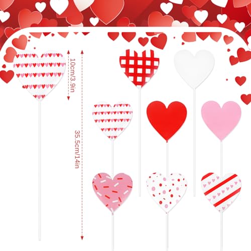 8 Pcs Valentine Yard Stakes Outdoor Metal Heart Valentines Yard Sign (Pink)