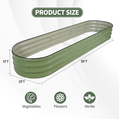 Galvanized Raised Garden Bed Outdoor (Green / 8×2×1ft（1pcs）)