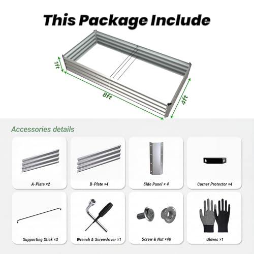 2Packs 8x4x1 FT Raised Garden Beds Outdoor (Silver / 8×4×1 ft (2Packs))