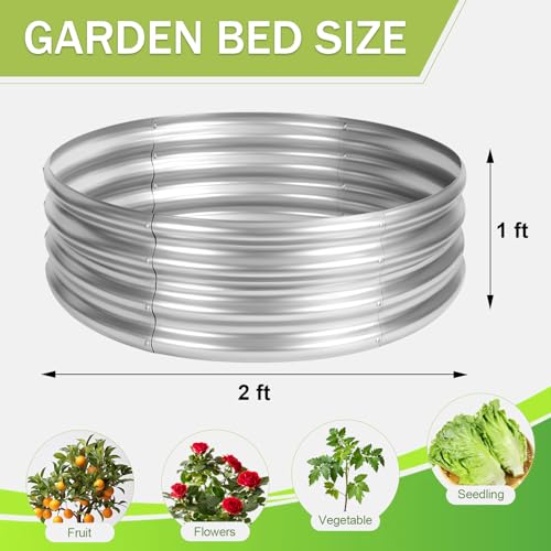 3Pack 2x2x1 ft Round Galvanized Raised Garden Bed Kit Round Metal Flower Box Large Planter Raised Beds Outdoor Garden for Planting (Silver / 2x2x1ft(3pack))