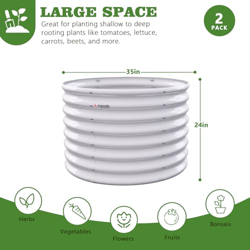 Anleolife 2 Pack 3ft x 24in Round Raised Garden Beds (Round White / 3×2ft Tall)