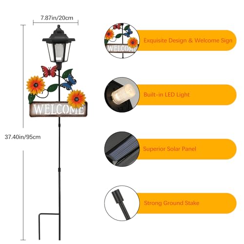 2 Pack Solar Garden Lights Butterfly with Welcome Sign (Yellow Flower)